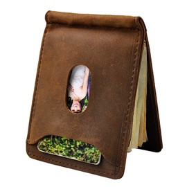 Le'aokuu Real Leather Magnet Money Clip Card Case Slim Handy Front Pocket Wallet (W1098 Brown)