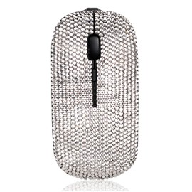 Luxury Bling Dazzle Jeweled Rhinestone Crystal Wireless Mouse for Computers and Laptops Office - Silver Crystal with Black Mouse