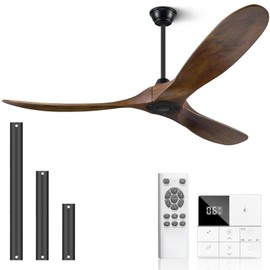 Eliora Ceiling Fan without Light, 52" Wood Ceiling Fan no Light with Remote Wall Switch, Outdoor Ceiling Fan for Patio, Porch, Bedroom, 6 Speed, Quiet DC Motor, ETL Listed-Deep Walnut