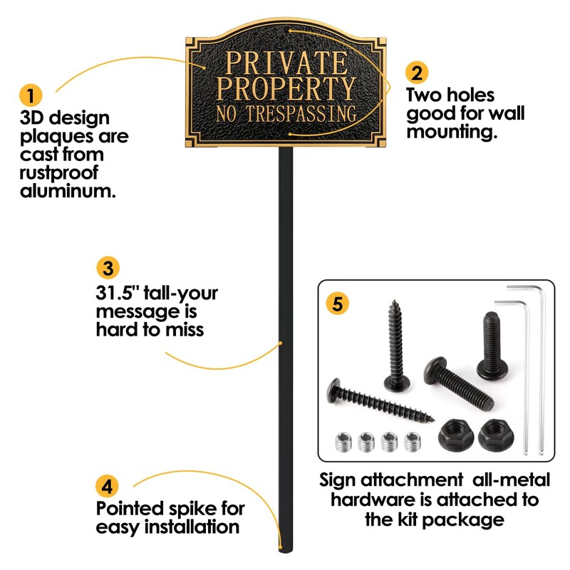 Morgtta Private Property No Trespassing Sign - Solid Metal Cast,