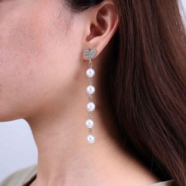 Inateannal Vintage Crystal Heart Pearl Earrings Long Tassel Pearl Drop Earrings Gold Pearl Chain Earrings Cz Rhinestone Heart Stud Earrings Jewelry for Women and Girls