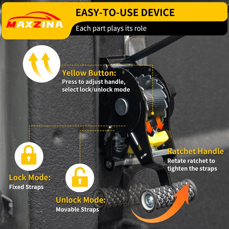 Maxzina Retractable Ratchet Straps Compatible with 2020-2025 Jeep Gladiator Retracting