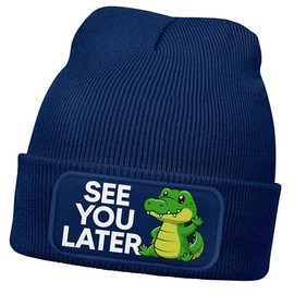 MoonWorks® Men's Beanie with Patch Knitted Hat Saying See You Later Alligator Print Crocodile Funny Hat Men, darkblue