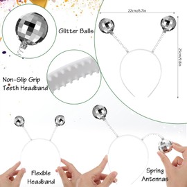 YUXIANLB Alien Headband for Adults Women, Glitter Disco Balls Costume Accessories Alien Antenna Headband for Space Theme Party Costume Outfit