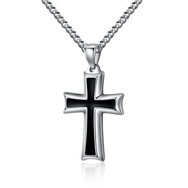 Reve Stainless Steel Black & Silver Cross Pendant Necklace for Men Women, 20-24 Inches Curb Chain (Black: 20'' Curb Chain)