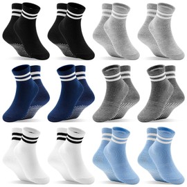 ARERWA Toddler Grip Non-Slip Socks 12 Pairs Boys Girls Non Skid Crew Socks for Kids Children Anti-Slip Socks 5-7 Years(Muliti-Color)
