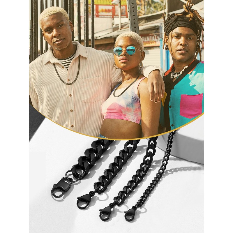 GOLDCHIC JEWELRY 3mm Flat Curb Necklace, Cuban Chain Black Necklace