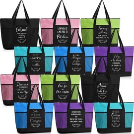 SilTriangle 12 Pcs Spanish Christian Tote Bags for Women Bulk Bible Canvas Bag with Mesh Bags Bible Study Group Religious Church Gifts for Women Nurse Team Coworker Teacher Medical Assistant Gifts