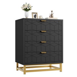 IDEALHOUSE Black Dresser for Bedroom, 4 Drawer Dresser with Metal Legs, Modern Dressers Chest Organizer with Wide Storage, Chest of Drawers for Bedroom, Living Room, Entryway