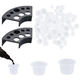 300 Pieces Tattoo Ink Cups with 2 Cups Holders - Plastic Paint Container, Small Ink Pigment Cups + Holder for Tattoo Ink Permanent Makeup Container Cap Tattoo Accessories