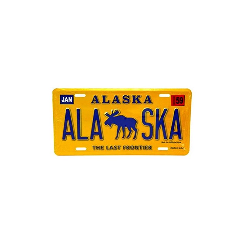 Alaska Moose Metal License Plate 6" X 12" Yellow &