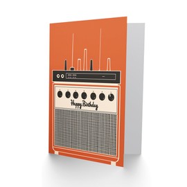 Artery8 Retro Amp Radio Orange Design Man Birthday Card