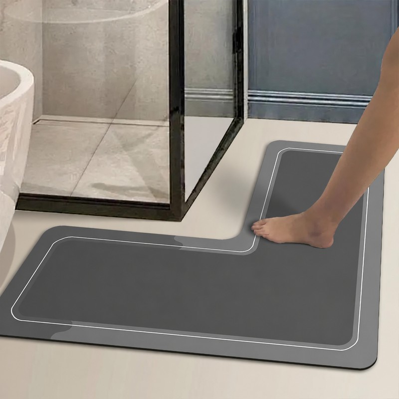 L-Shaped Diatomaceous Earth Bathroom Mat for Shower Entry – Absorbent