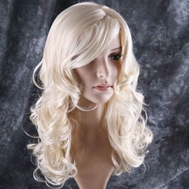 BERON BERON 24" Stylish Blonde Wig for Women Long Curly Wavy Light Blonde Wig with Bangs Synthetic Wavy Wigs Long Wigs for Daily Party