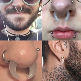 DOEARKO 2Pcs Glass Septum Pincher Tapers C Shape Buffalo Ear Taper Stretching Expander Rings for Nose Ear Gauges Size 8G 6G 4G 2G, 4mm(6G), Glass, no gemstone