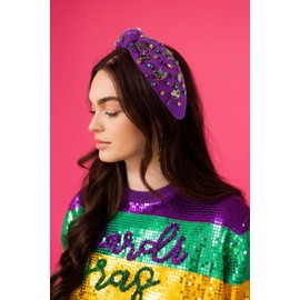 MOLOCH Mardi Gras Headband Carnival Hair Accessories for Women Glitter Top Hat Crown Mask Knotted Headband Purple Green Gold Crystal Jeweled Headband Mardi Gras Parade Party Gifts