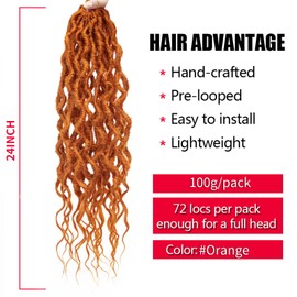 Faux Locs Crochet Hair 24Inch Goddess Locs Crochet Hair, 6Packs Crochet Locs Soft Locs Curly Ends Faux Locs Synthetic Locs Crochet Hair Crochet Braids for Black Women Human Hair(Orange, 24'')