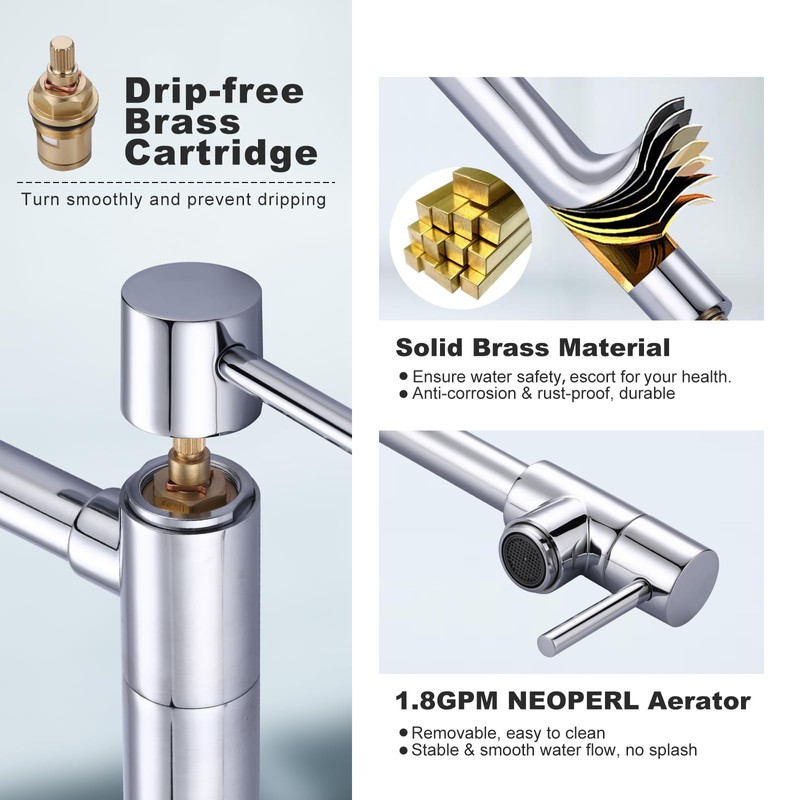WOWOW Pot Filler Deck Mounted - Solid Brass Pot Filler