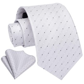 Enlision Ties for Men Wedding Plaid Tie with Pocket Square Formal Business Tie & Handkerchief Set, grey / light grey