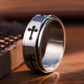 King Will Anillo giratorio de acero inoxidable de 8 mm, color negro, dorado y plateado, para hombre, Pequeño, Acero inoxidable, Sin piedras preciosas