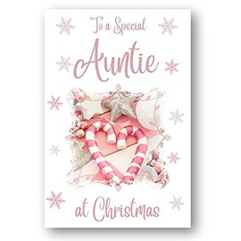 Second Ave Auntie Christmas Pink Heart Xmas Holiday Festive Greetings Card