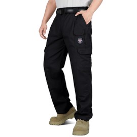 BOCOMAL FR Pants for Men Flame Resistant Cargo Double Front Black Multi-Pockets Elastic Waist Work Pants