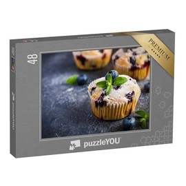 puzzleYOU: Puzzle 48 Pieces "Blueberry Muffins with Icing Sugar and Fresh Berries"
