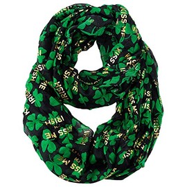 D&Y Women's St. Patrick's Day Lucky Clover Sheer Infinity Loop Scarf, Kiss Me I'm Irish, Black