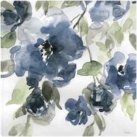 Fine Art Canvas Botanical Wall Art for Bathroom Plant Pictures Wall Decor Artwork for Bedroom Plant Wall Art Belle's Blue I Indigo Canvas Wall Decor by Artist Carol Robinson 22 in x 22 in