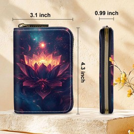 GYSYZJDH Womens Card Wallet with Zipper, RFID Blocking Small Credit Card Holder Case, PU Leather Accordion Card Wallet for Women, Compact Travel ID & Cash Organizer, Lotus