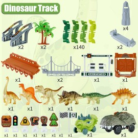 Dinosaur Toys, Dinosaur Race Track for Kids 3-5, Flexible Train Track Playset with Dinos & Cars, Toddler Toys for Ages 3 4 5 6 7 8 9 Year Old Boys Girls, Party Favor Birthday Gift