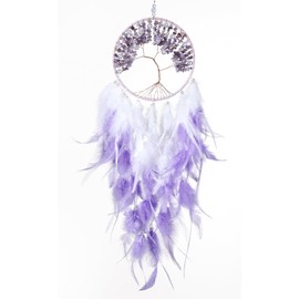 Tree of Life Large Dream Catchers - Lavender Rooster Feathers with Amethyst, Handmade Chakras Dreamcatcher for Bedroom, A Dream Catcher for Girls, Dream Catchers for Boys, Dream Catcher Wall Decor