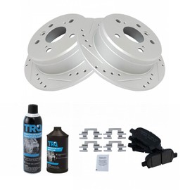 TRQ Rear Performance Brake Pad & Rotor Kit Brake Chemical Kit Brake Pads Brake Rotors Set Ceramic Solid Premium G-Coated Compatible with 2000-2001 Toyota Camry 1999-2003 Solara