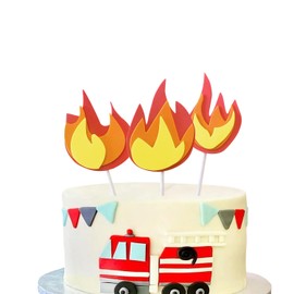 Decoración para tartas de coche de bomberos, decoración para tartas de fuego, decoración para bomberos, decoración para fiestas de cumpleaños y Pentecostés