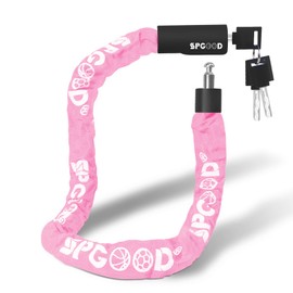 Spgood Bicycle Lock with 3 Keys, Anti-Theft Bicycle Chain Lock 90 cm, High Security Bicycle Lock with Waterproof Cover for Bicycle/E-Bike/Motorcycle/Cargo Bike/Pram (Light Pink)