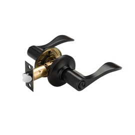 NCL Black Door Handle Interior, Wave Door Lever Door Knob with Lock, Privacy Door Handle for Bath & Bedroom