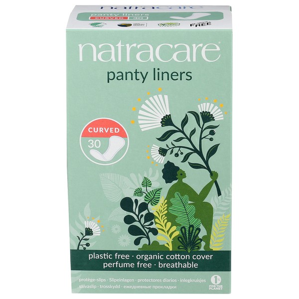 Natracare Natural Organic Cotton Curved Panty Liners for Sensitive Skin, Shaped for Extraordinary Everyday Comfort, 30 Liners Per Box (Pack of 16 Boxes, 480 Liners Total)