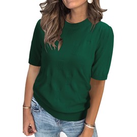 Arach&Cloz Womens Spring Summer Tops 2025 Fashion Short Sleeve Sweaters Crew Neck Knit Dressy Blouse St Patrick Green