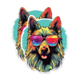 (2 Pack) Belgian Tervuren Dog Stickers - Belgian Tervuren with Sunglasses - Choose FromOver 100 Dog Breeds - 5 Inches On Longest Side - Premium Vinyl - Made in USA - BMCS0316