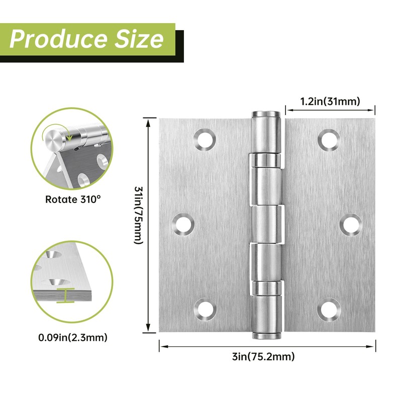 MOZCORN 3 Pack Door Hinges 3 x 3 Inches, Heavy