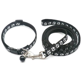 Foyscr Puppy Collar Set with Leash, Dog Collar and Leash, Adjustable Dog Collar, Soft Nylon Pet Collar for Puppy, Cat, Comfortable and Durable（Black）