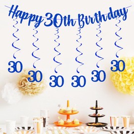 bng-bng 30th Birthday Party Decorations Blue with Happy 30th Birthday Bunting Banner Hanging Swirls Streamers for Boys Men 30 Thirty Years Old Birthday Anniversary Decor Party Supplies