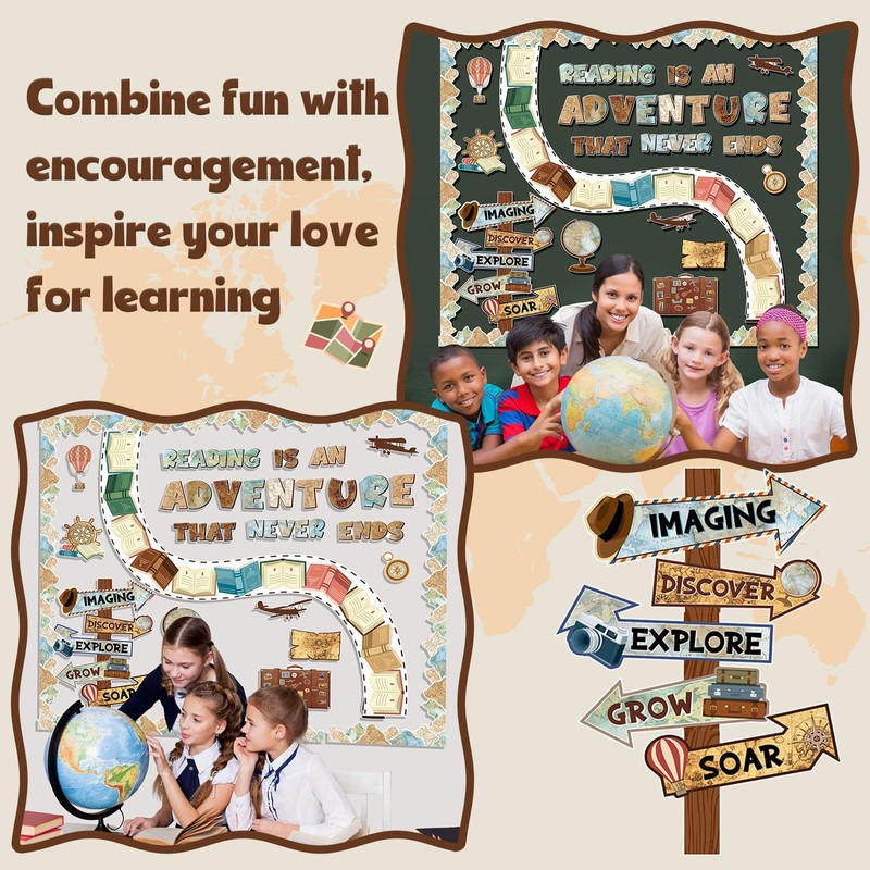 Honoson 48 Pcs Travel Bulletin Board Set Classroom Decorations Reading
