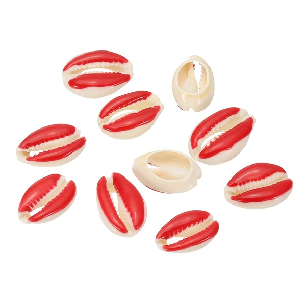 PATIKIL Cowrie Sea Shells, 10 Pcs Red, White Smooth Oval