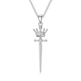enjoylifecreative Sword Crown Cross Necklace Sterling Silver Sword Pendant Cross jewellery for Women Men Girls Cross Gifts