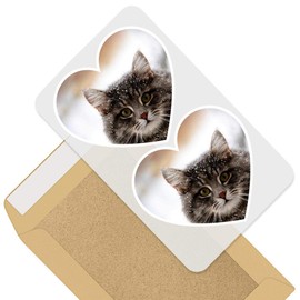 Awesome 2 x Heart Stickers 10 cm - Cute Winter Cat Kitten Snow Christmas Fun Decals for Laptops,Tablets,Luggage,Scrap Booking,Fridges #44818