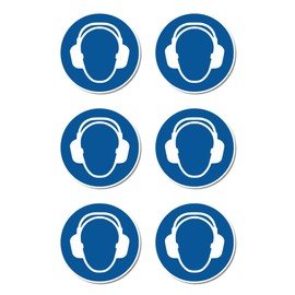 Use Ear Protection, Mandatory Sign: M003 - DIN EN ISO 7010 / ASR A1.3 - Sticker: Diameter 5 cm, Pack of 6