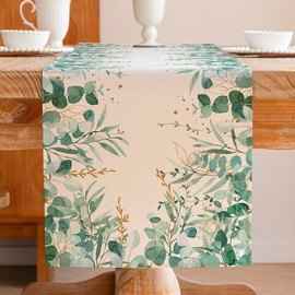Jayusaror Eucalyptus Table Runner Spring Summer Green Leaf Botanical Modern Table Decoration Table Runner Seasonal Kitchen Dining Table Decoration Outdoor Holiday Party Living Room Decoration 40 x 140