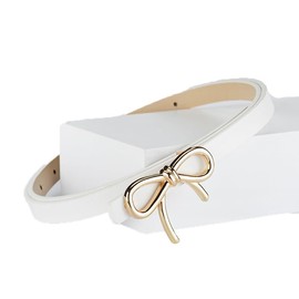 CT COTIM COYIN Women's Skinny Leather Belt with Gold Bow Knot Buckle for Dresses, Jeans, Pants, White, Width: 1.4cm/0.55 inch Length: 103cm/41nch