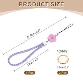 sourcing map Wristlet Lanyard, 4.7" Leather Keychain Strap with Flower Charm for Clutch Cellphone Keychain Wallet Purse Accessories, Purple